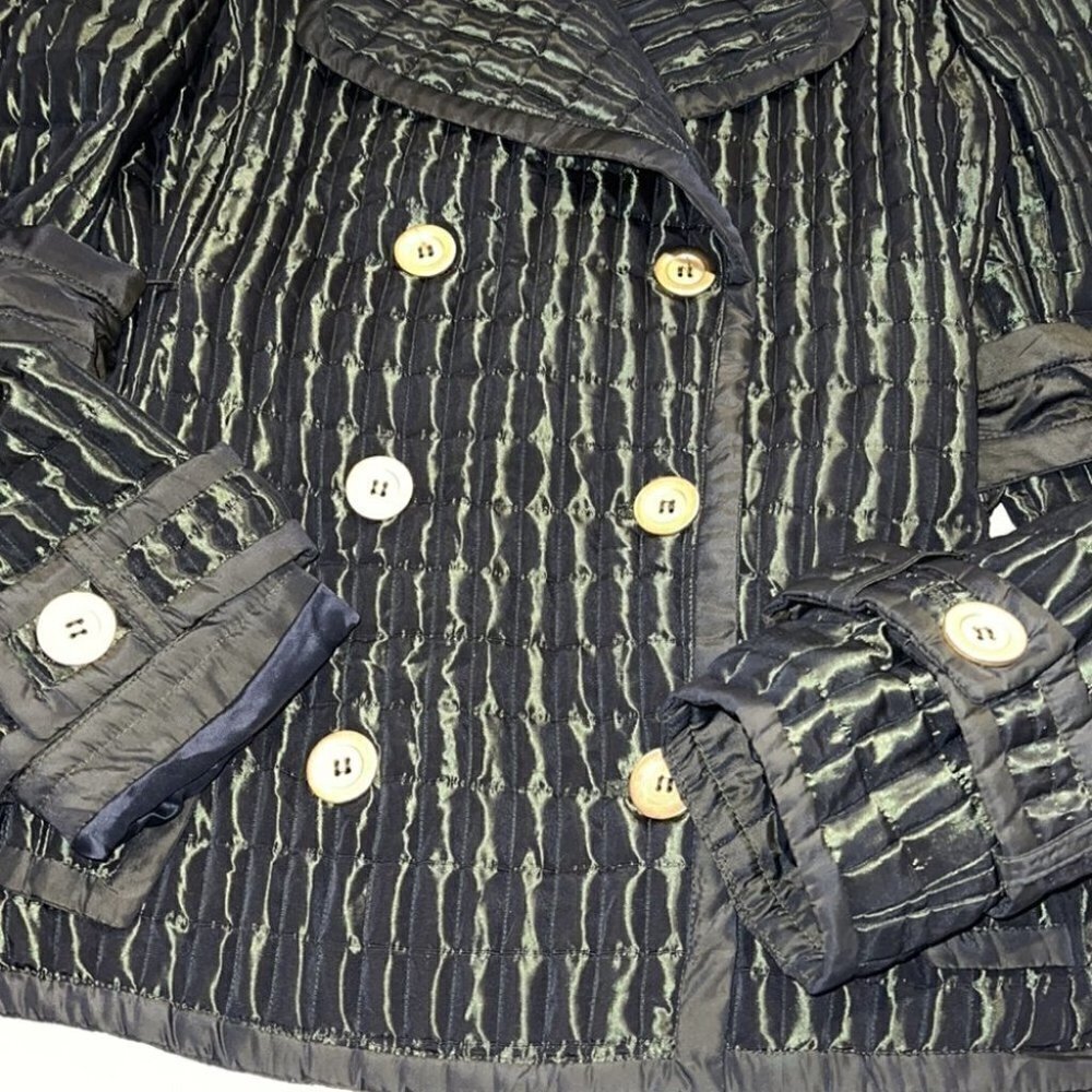ZARA Woman Metallic Green Quilted Double Breasted Tied Trench Coat Size Medium - Picture 15 of 16